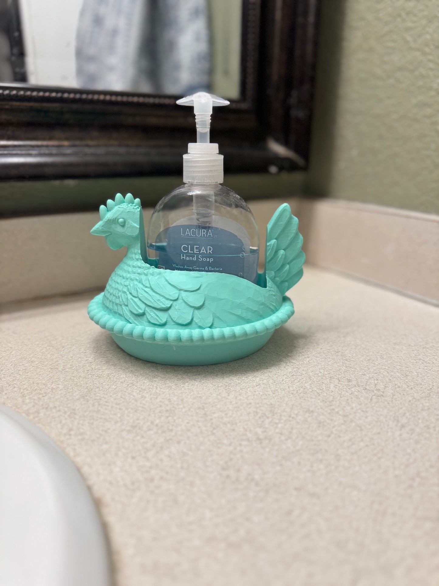Chicken in a nest hand soap holder for soft soap or similar bottles