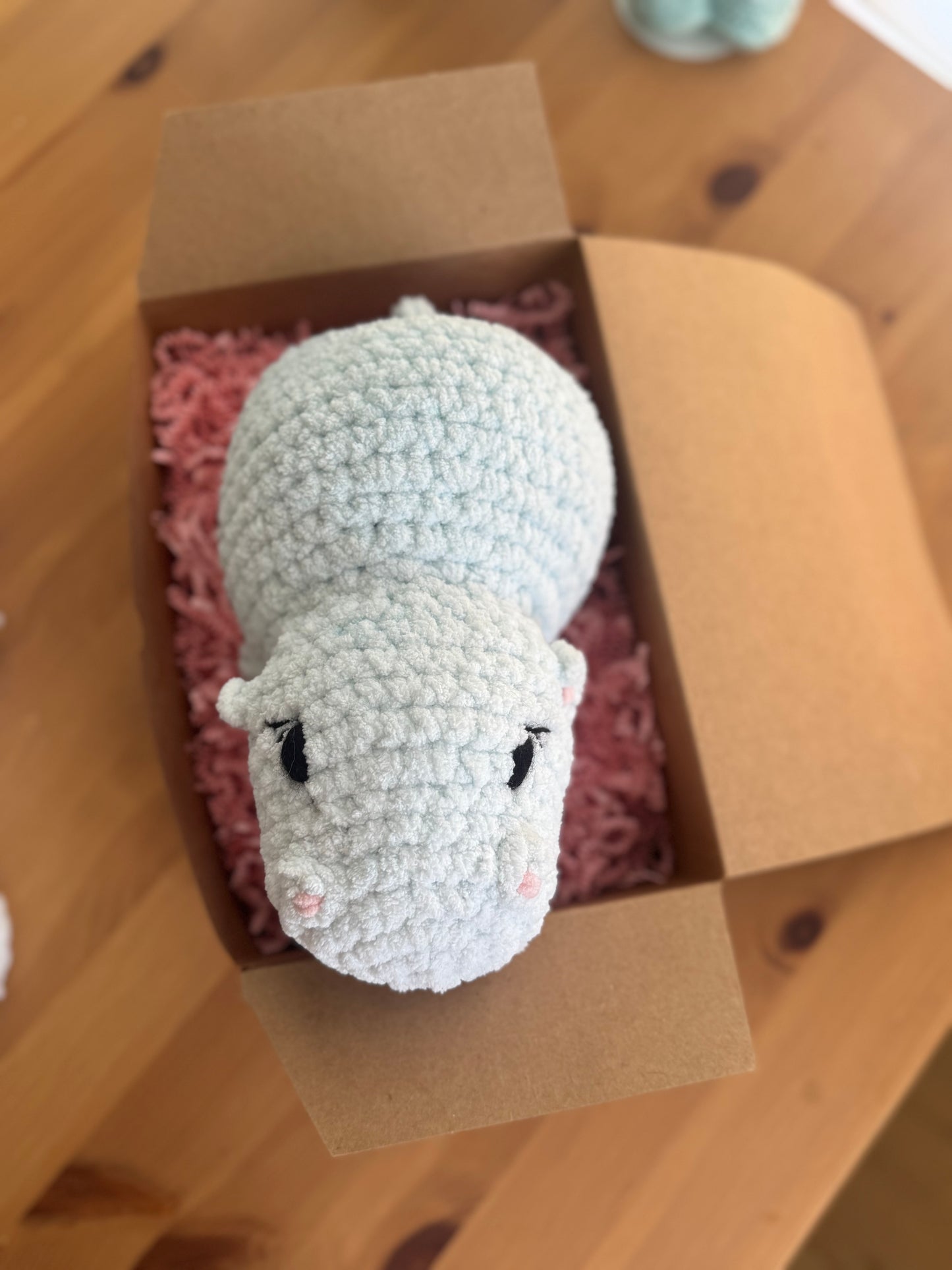 Plush crocheted hippo