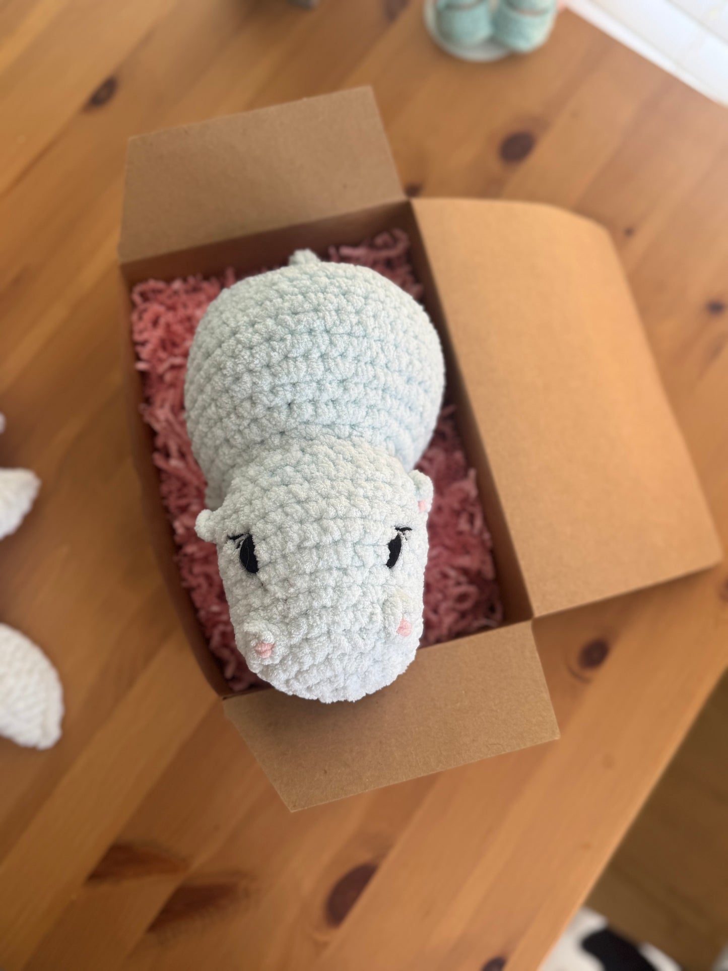 Plush crocheted hippo